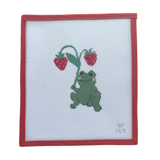 SLS Needlepoint Strawberry Showers Frog Needlepoint Canvas