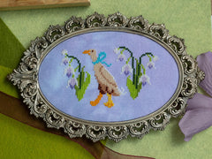 Sprouting Lupine Ducks in a Bow Cross Stitch Pattern