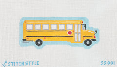 Stitch Style Jinny McAuliffe School Bus Stitch Guide and Needlepoint Canvas