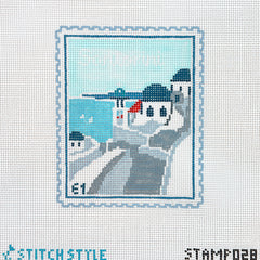 Stitch Style Santorini Travel Stamp Needlepoint Canvas