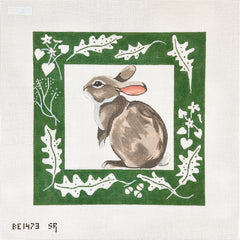 Susan Roberts Needlepoint Barbara Eyre Rabbit with Green Border Needlepoint Canvas