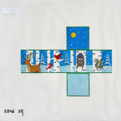 Susan Roberts Needlepoint Birch Tree Neighbor Cube Ornament Needlepoint Canvas