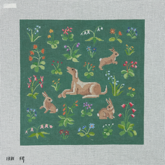 Susan Roberts Needlepoint Cluny Rabbits and Hound Needlepoint Canvas
