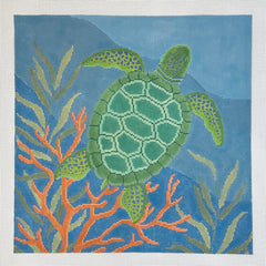 Susan Roberts Needlepoint Seaweed Coral Turtle Needlepoint Canvas - 13M