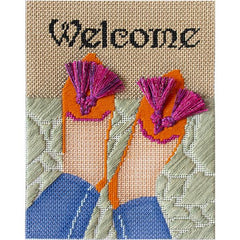 Kate Dickerson Needlepoint Collections Welcome Mat - Orange Flats with Fuchsia Tassels Needlepoint Canvas