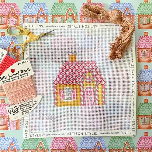 Stitch Style Emily Quigley: Pink Gingerbread House Needlepoint Canvas