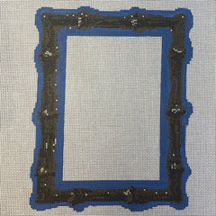 The Gingham Stitchery The Sheffield Collection Burnt Bamboo Picture Frame Blue Needlepoint Canvas