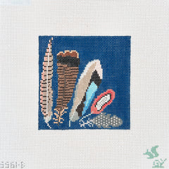 The Gingham Stitchery The Squirrel And The Snail Game Bird Feather Coaster Blue Needlepoint Canvas