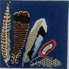 The Gingham Stitchery The Squirrel And The Snail Game Bird Feather Coaster Blue Needlepoint Canvas