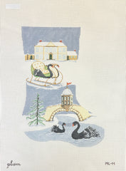 The Plum Stitchery Black Swan Midi Stocking Needlepoint Canvas