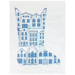 The Plum Stitchery Delft House Stocking Midi Needlepoint Canvas