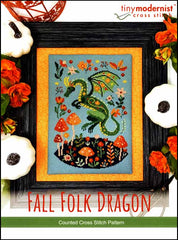 Tiny Modernist Fall Folk Dragon Cross Stitch Pattern