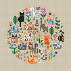 Una Buena Pieza Mini Cat Garden Cross Stitch Pattern