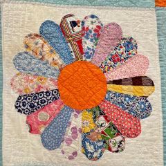Vintage 1930s-40s Light Blue and Orange Dresden Plate Patchwork Quilt