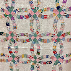 Vintage 1930s-40s Pink Double Wedding Ring Patchwork Quilt