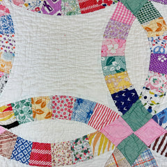 Vintage 1930s-40s Pink Double Wedding Ring Patchwork Quilt