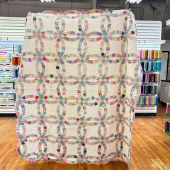 Vintage 1930s-40s Pink Double Wedding Ring Patchwork Quilt