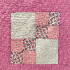 Vintage 1930s Pink Four Patch Variation Patchwork Quilt