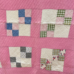 Vintage 1930s Pink Four Patch Variation Patchwork Quilt