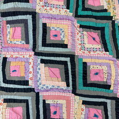 Vintage 1940s-50s Muted Pink Log Cabin Patchwork Quilt