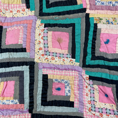 Vintage 1940s-50s Muted Pink Log Cabin Patchwork Quilt