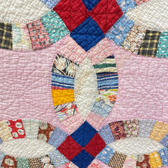 Vintage 1940s Bill's Double Wedding Ring Patchwork Quilt