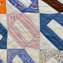 Vintage 1940s Diagonal Link Patchwork Quilt