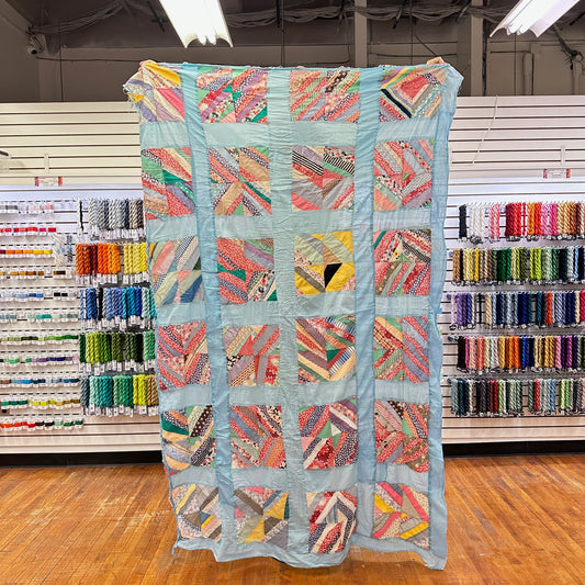 Vintage 1940s Diagonal Stripe Block Patchwork Quilt Top