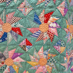 Vintage 1940s Star Flower Patchwork Quilt