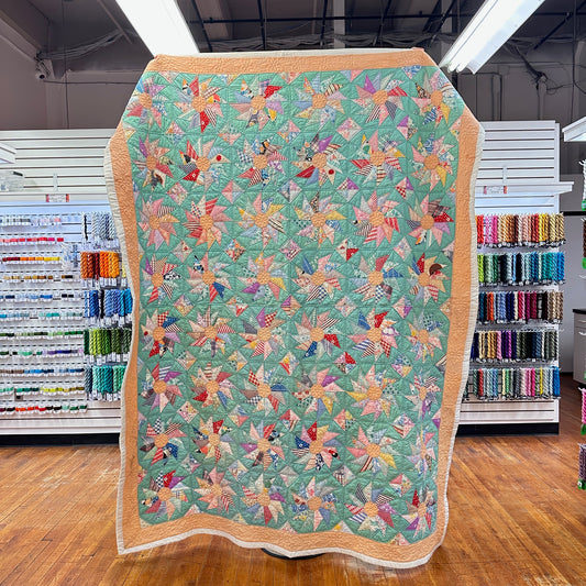 Vintage 1940s Star Flower Patchwork Quilt