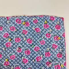 Vintage 1950s Large Block Patchwork Quilt with Rose Stripe Backing