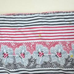 Vintage 1950s Large Block Patchwork Quilt with Rose Stripe Backing