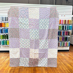 Vintage 1950s Large Block Patchwork Quilt with Rose Stripe Backing