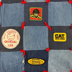 Vintage 1970s Denim Patchwork Quilt with Collected Patches