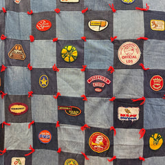 Vintage 1970s Denim Patchwork Quilt with Collected Patches