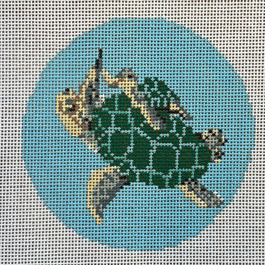 The Gingham Stitchery Amelia Bond Designs Sea Turtle And Baby Ornament Needlepoint Canvas