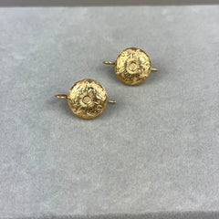 Antique Victorian 14k Gold Floral Button Drop Earring