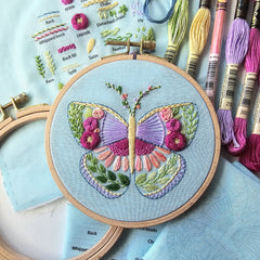 Jessica Long Embroidery Beginner Butterfly Sampler Hand Embroidery Kit