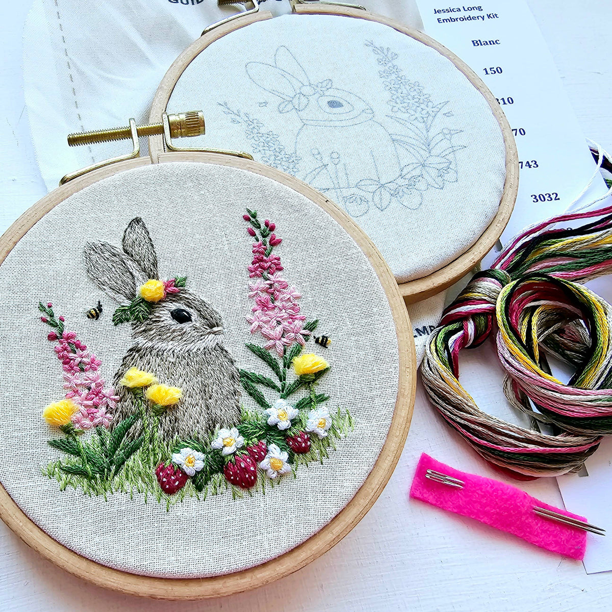 Jessica Long Embroidery Berry Patch Bunny Hand Embroidery Craft Kit