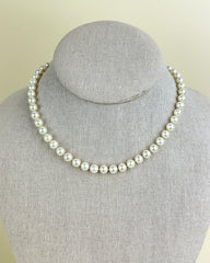 Vintage Single Strand Pearl Necklace with Sterling Silver and Pearl Clasp