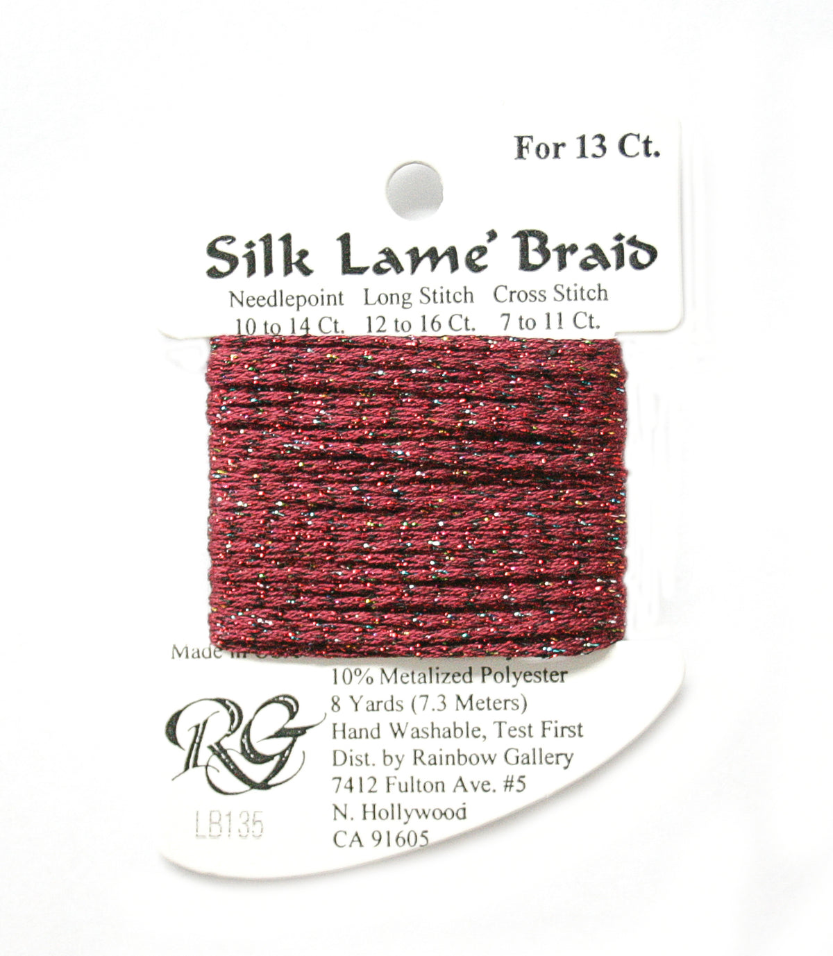 Rainbow Gallery Silk Lame Braid 13 - 135 Red Sparkle