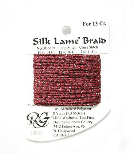 Rainbow Gallery Silk Lame Braid 13 - 135 Red Sparkle