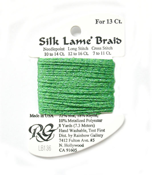 Rainbow Gallery Silk Lame Braid 13 - 136 Kelly Green