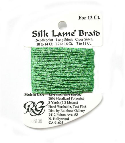 Rainbow Gallery Silk Lame Braid 13 - 136 Kelly Green