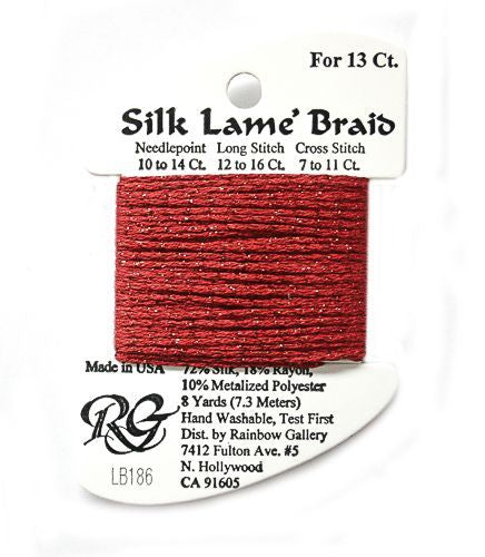 Rainbow Gallery Silk Lame Braid 13 - 186 Fiery Red