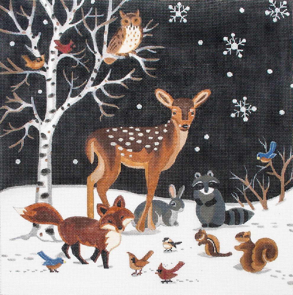 Liz Goodrick-Dillon Winter Forest Friends Night Needlepoint Canvas