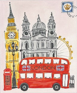 Kate Dickerson Needlepoint Collections Lindsay Brackeen London with Double Decker Bus Needlepoint Canvas