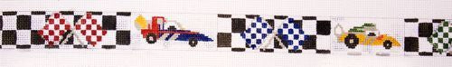 The Meredith Collection Car Racing With Flags And Black Checkered Background Needlepoint Canvas
