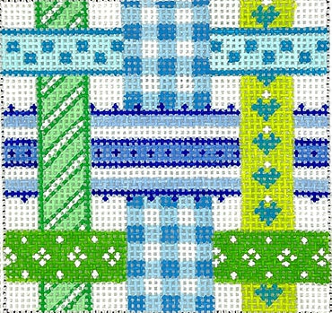 Kate Dickerson Needlepoint Collections Woven Ribbons Blues and Greens Needlepoint Canvas