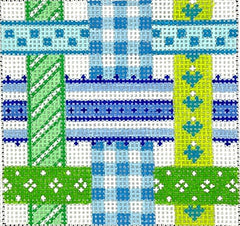 Kate Dickerson Needlepoint Collections Woven Ribbons Blues and Greens Needlepoint Canvas